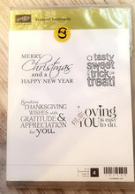 Load image into Gallery viewer, *Crafting for a cause - Stampin' up Seasonal Sentiments red cling stamp set of 4