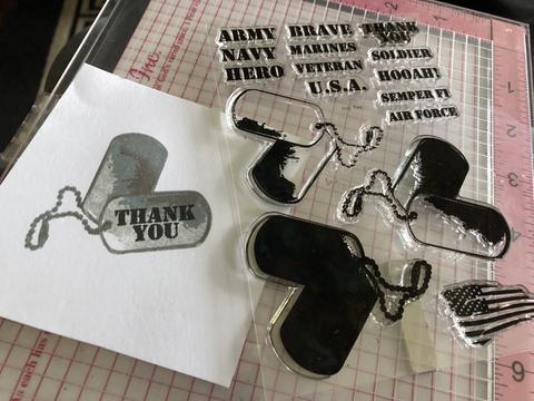 Gina Marie Clear stamp set Dog tags military layered Dies to