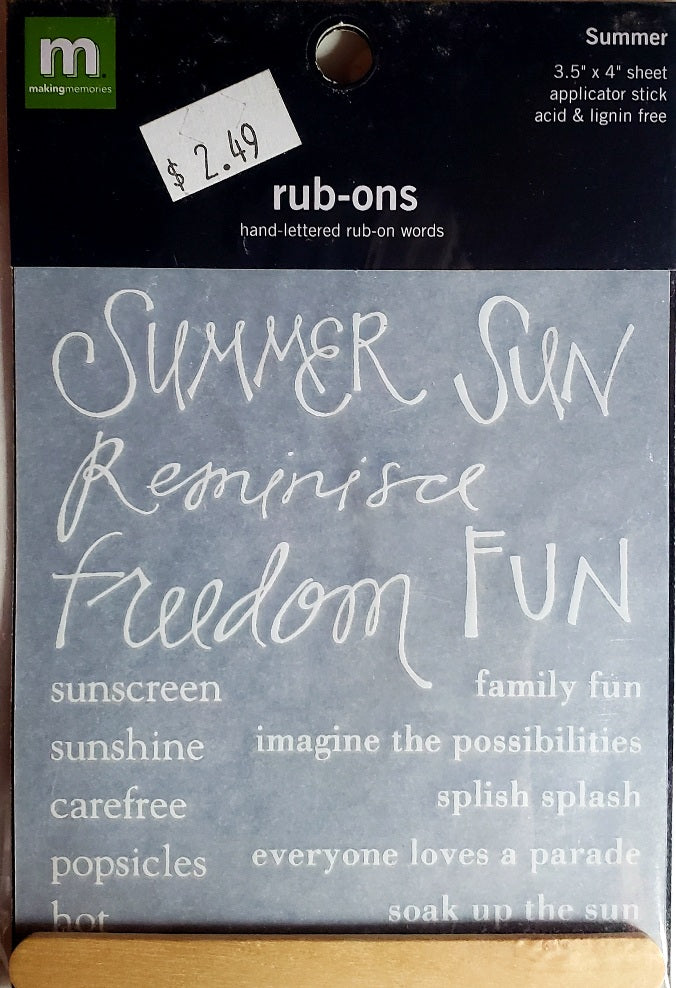 Making Memories - rub on sheets - summer words