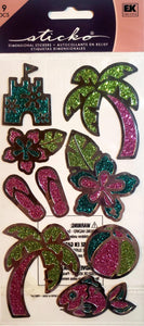 Sticko  - flat sticker sheets -  beach outline all that bling