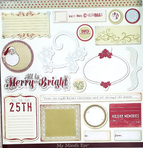 MME My minds eye  - single-sided paper cardstock 12 x 12 - The merry days of Christmas accessories sheet punch outs