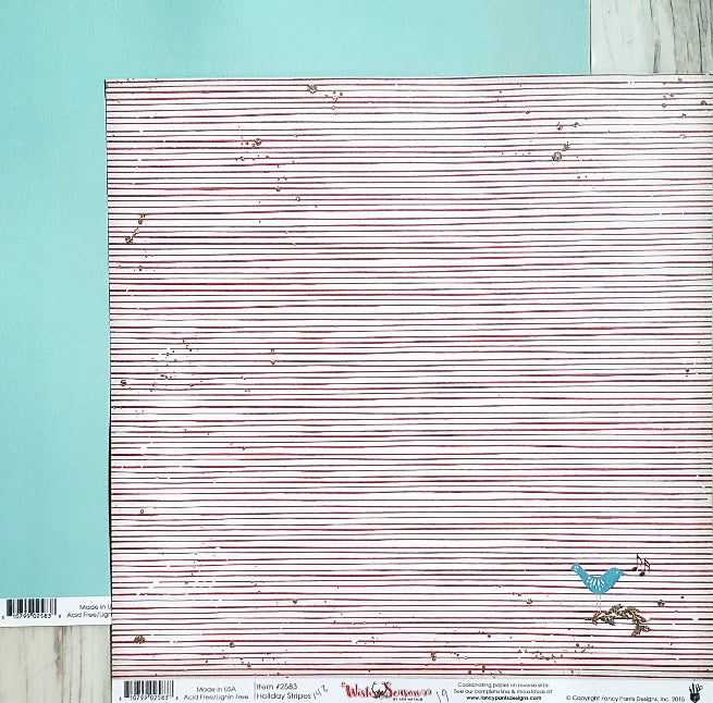 Fancy Pants -  double sided paper cardstock 12 x 12 - wish season - holiday stripe