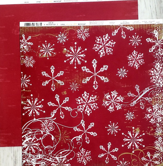 Little yellow bicycle  - double sided glossy cardstock 12 x 12 - 25 days of Christmas - red snowflake