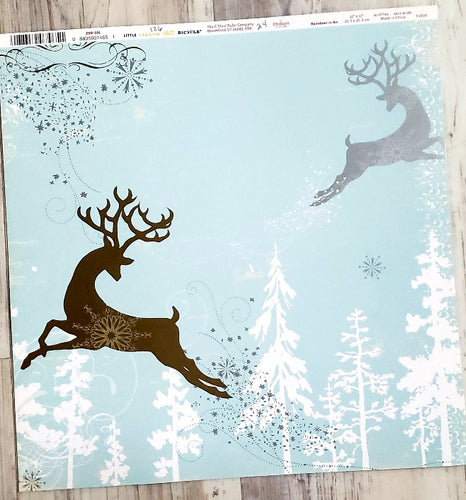 Little yellow bicycle  - single sided glossy cardstock 12 x 12 - 25 days of Christmas - reindeer in air foil
