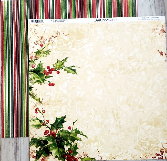 Bobunny press - double sided paper sheet 12 x 12 - St. Nick holly berry