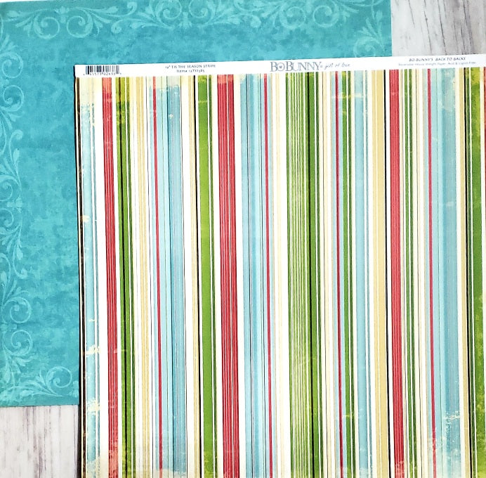 Bobunny press - double sided paper sheet 12 x 12 - tis the season stripe