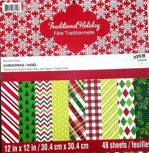 Recollections traditional Paper Pad 12"X12" 48/Pkg - Christmas Traditional Holiday