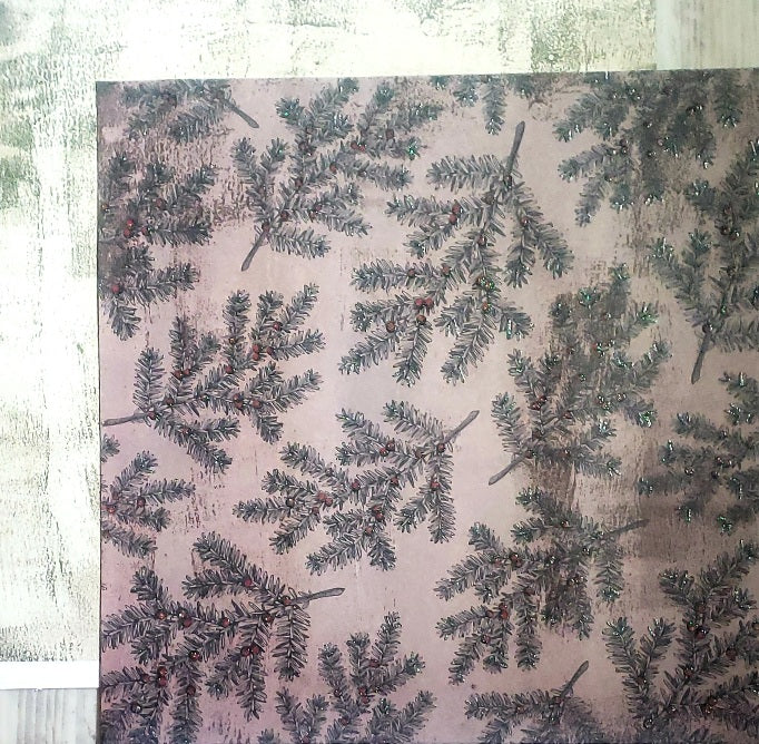 SEI double sided paper 12 x 12 - alpine forest winterberry glitter