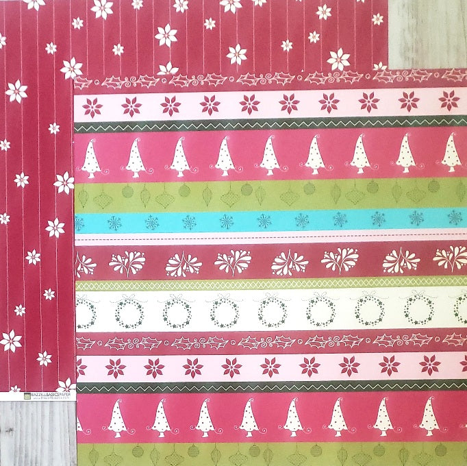 Bazzill basics Double Sided card stock paper 12 x 12 - Holiday style stripe