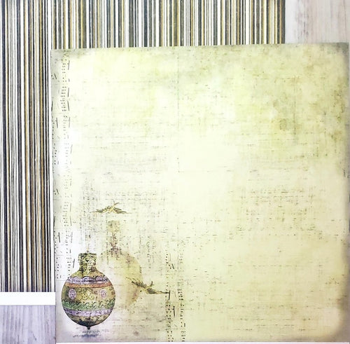 FabScraps Double Sided card stock paper 12 x 12 - Victoria's balloon ornament - green stripe