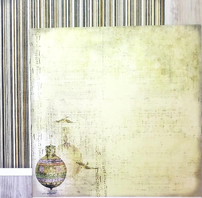FabScraps Double Sided card stock paper 12 x 12 - Victoria's balloon ornament - green stripe