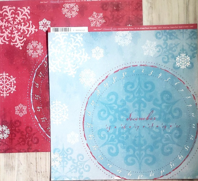 Deja Views - double sided paper sheet 12 x 12 - Flurries and Frost frosty December/ December Joy