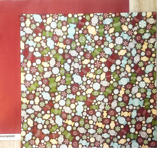American crafts Double Sided card stock paper 12 x 12 - Merrymint peppermint Varnish glitter