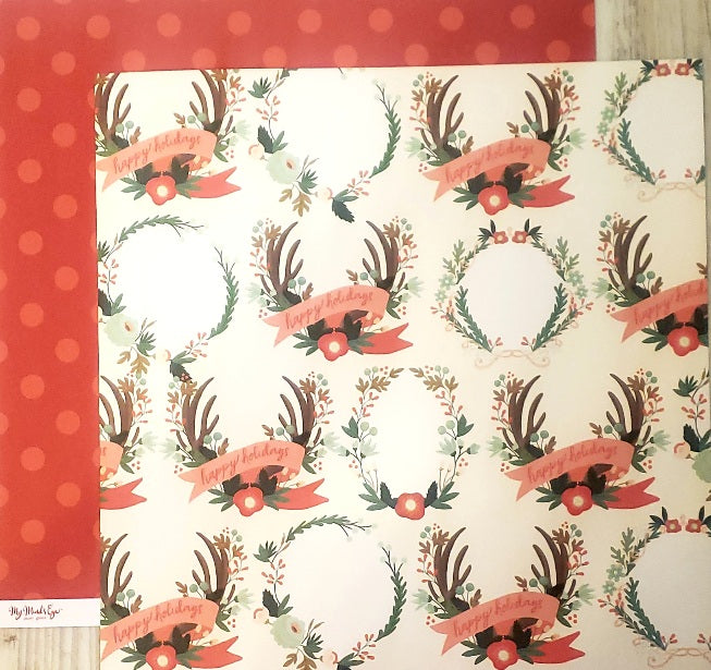 MME My minds eye  - double sided paper cardstock 12 x 12 - Christmas on Market street holiday wreath
