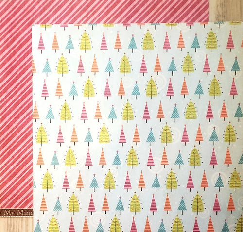 MME My minds eye  - double sided paper cardstock 12 x 12 - colorful Christmas frosty pines