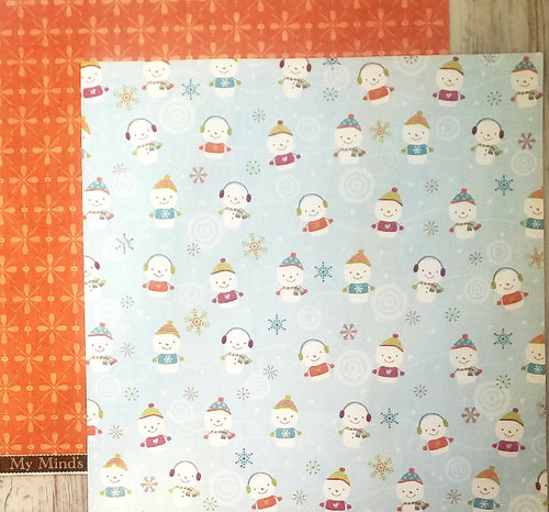 MME My minds eye  - double sided paper cardstock 12 x 12 - colorful Christmas jolly snowmen