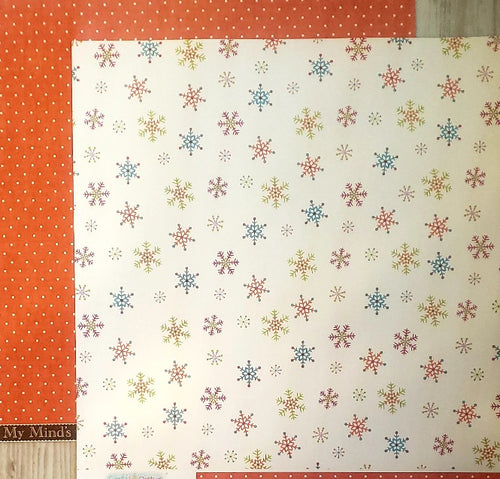 MME My minds eye  - double sided paper cardstock 12 x 12 - colorful Christmas falling flakes