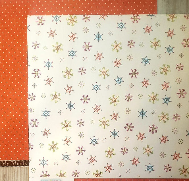 MME My minds eye  - double sided paper cardstock 12 x 12 - colorful Christmas falling flakes
