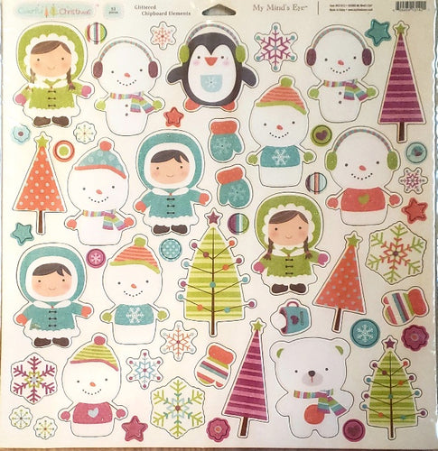 MME My minds eye  - single-sided paper cardstock 12 x 12 - colorful Christmas glitter chipboard elements punch outs