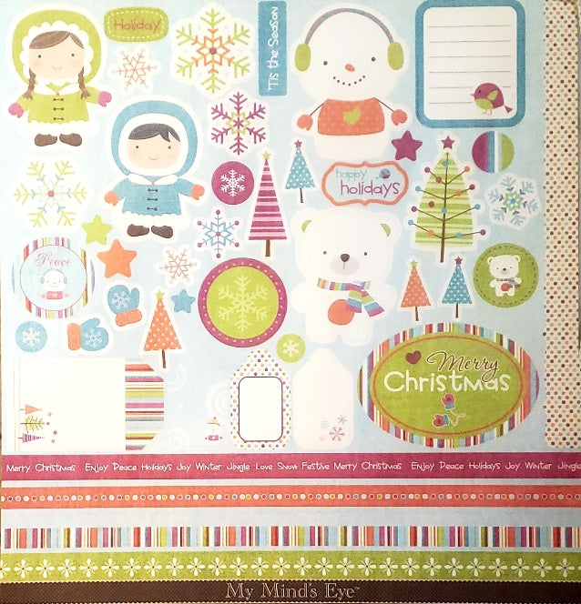 MME My minds eye  - single-sided paper cardstock 12 x 12 - colorful Christmas accessories sheet punch outs