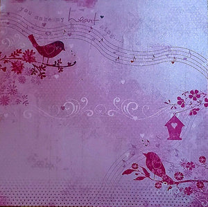 Little yellow bicycle  - double sided cardstock 12 x 12 - shimmer sweet love song birds / pink petals