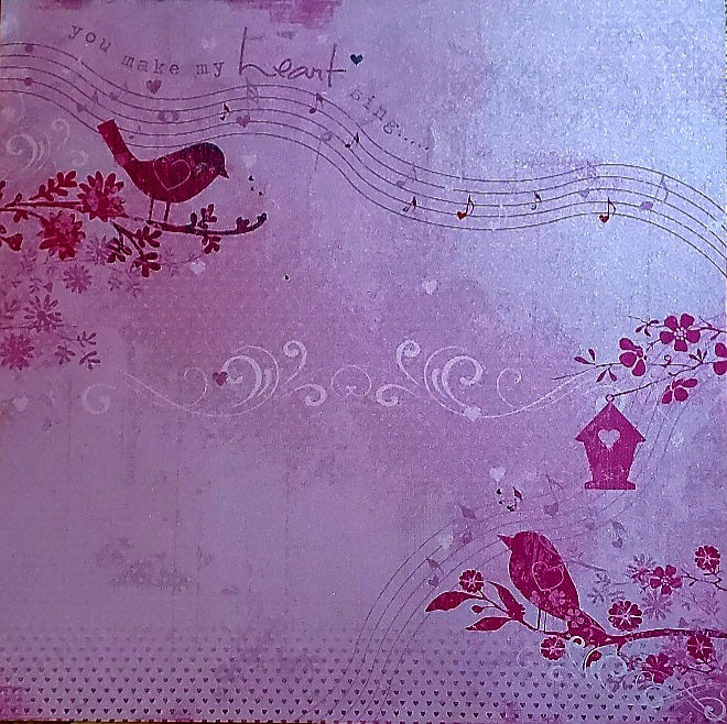 Little yellow bicycle  - double sided cardstock 12 x 12 - shimmer sweet love song birds / pink petals