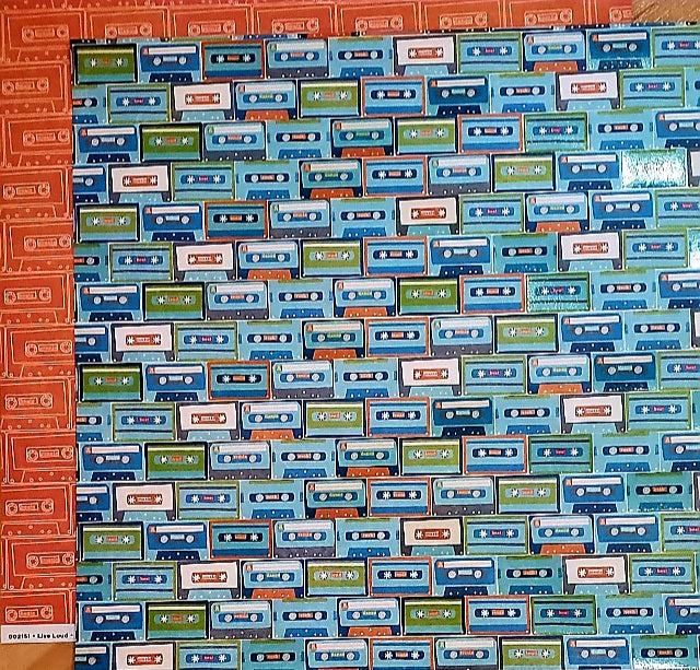 Imaginisce -  double Sided varnish paper 12 x 12 - live loud be kind rewind cassette tapes