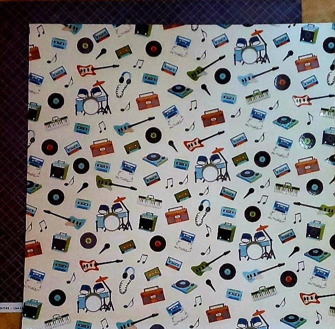 Imaginisce -  double Sided glitter paper 12 x 12 - live loud Garage band