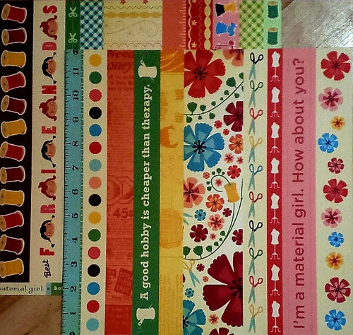 Cosmo Cricket - double sided paper 12 x 12 - in stitches borders sewing