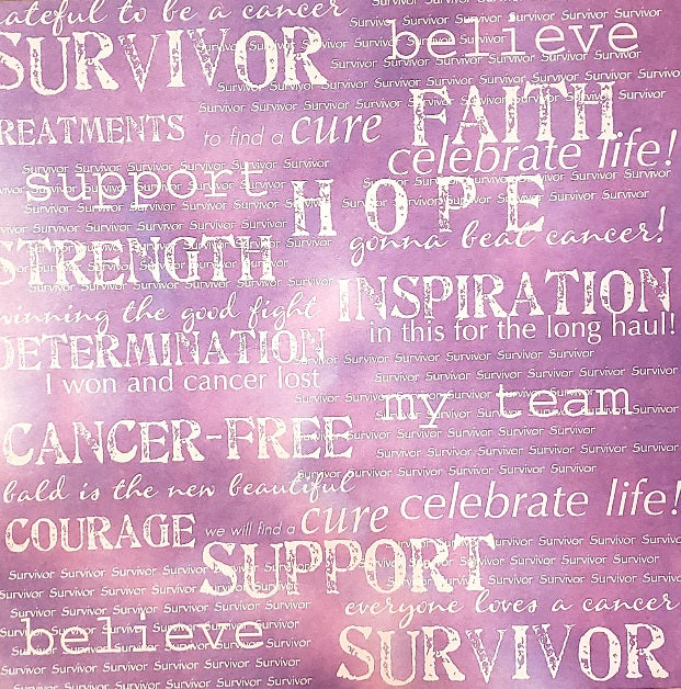 It takes two - single sided paper 12 x 12 - cancer survivor / cure words pink and purple