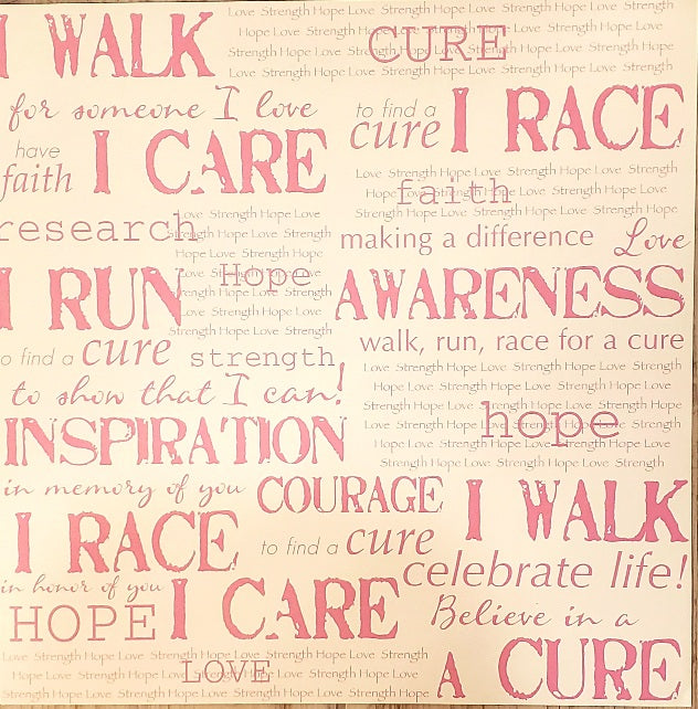 It takes two - single sided paper 12 x 12 - breast cancer awareness / cure words pink