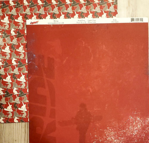 Bobunny press - double sided paper sheet 12 x 12 - hit the slopes ride snowboarding