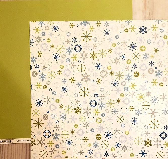 Pebbles Inc -  double sided paper cardstock 12 x 12 - snow fun snowflakes / green
