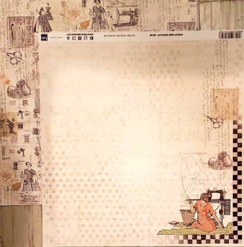 Fab scraps - double sided paper 12 x 12 - chocolate sewing