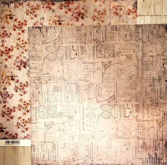 Fab scraps - double sided paper 12 x 12 - floral pattern