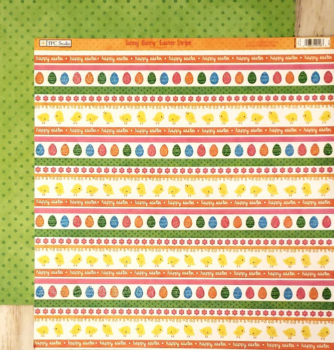 The paper company TPC  - double sided paper 12 x 12 -  sunny bunny Easter stripe