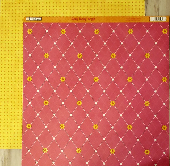 The paper company TPC  - double sided paper 12 x 12 -  sunny bunny argyle glitter