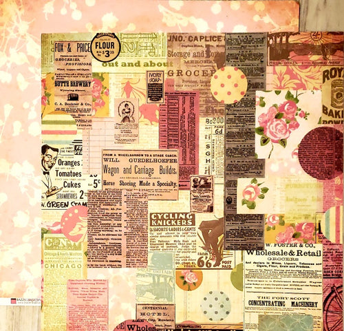 Bazzill Basics  - double sided paper 12 x 12 -  vintage market babies breath
