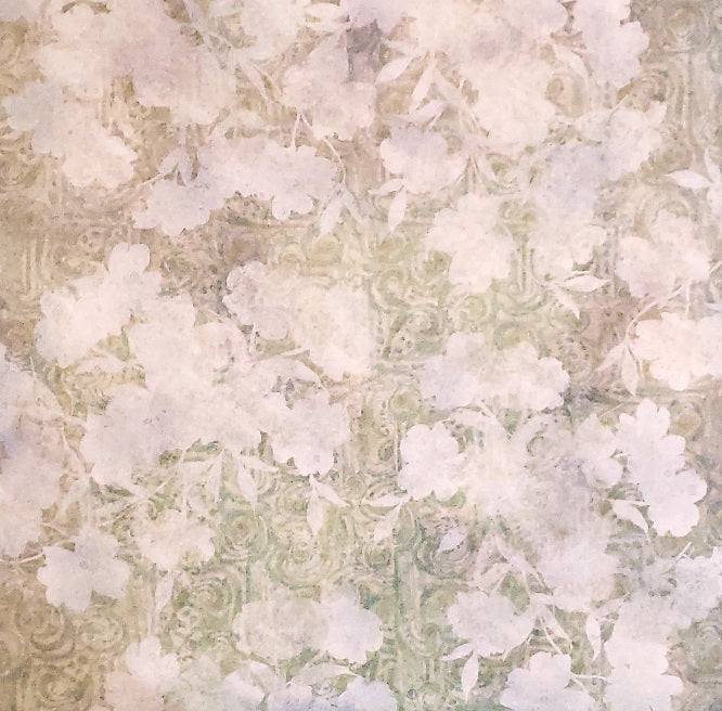 Karen Foster - single sided paper 12 x 12 - white flowers on green