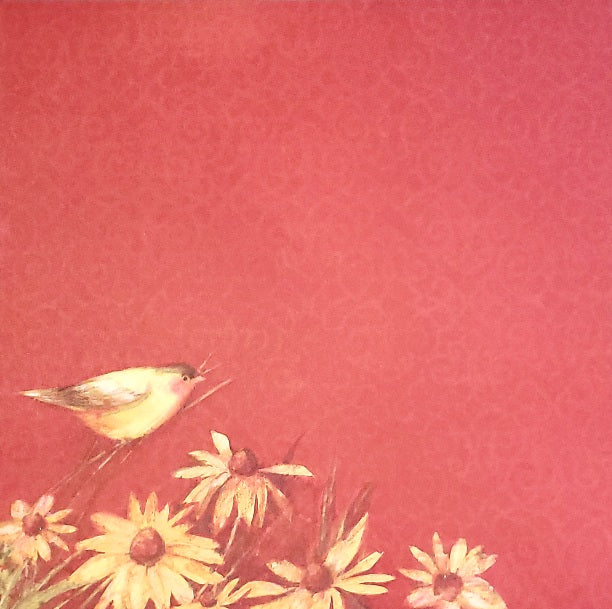 Karen foster - single sided paper 12 x 12 - yellow flowers and bird