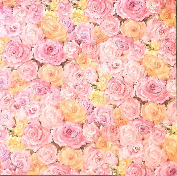 Karen foster - single sided paper 12 x 12 - pink and orange roses