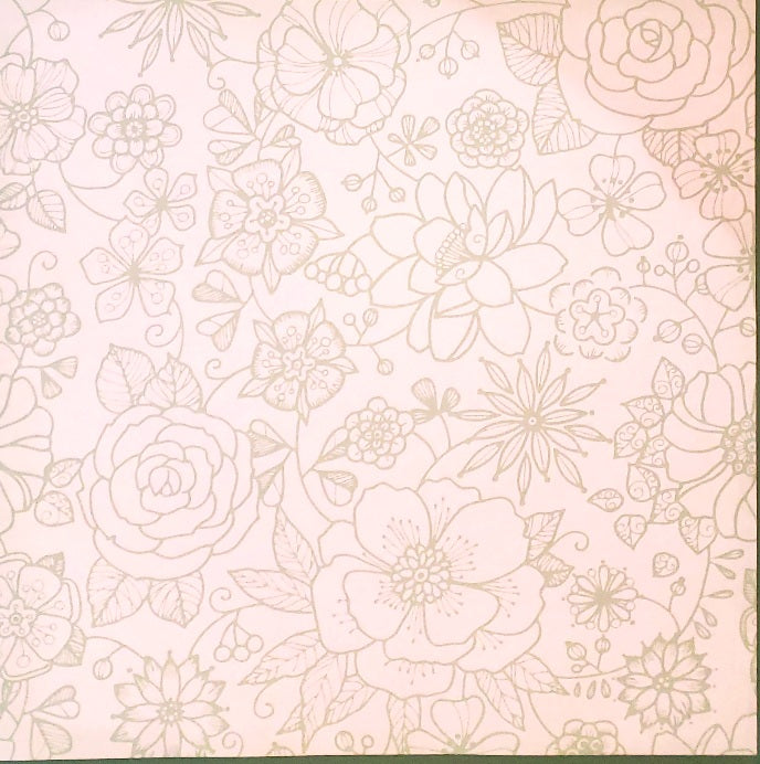 Karen foster - single sided paper 12 x 12 - green flowers on sea blue