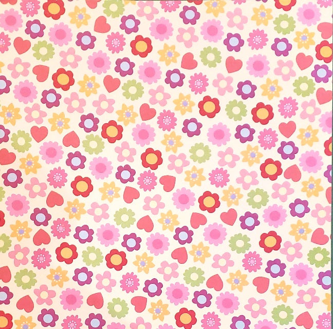 Karen Foster -  single Sided paper 12 x 12 -  flowers and hearts