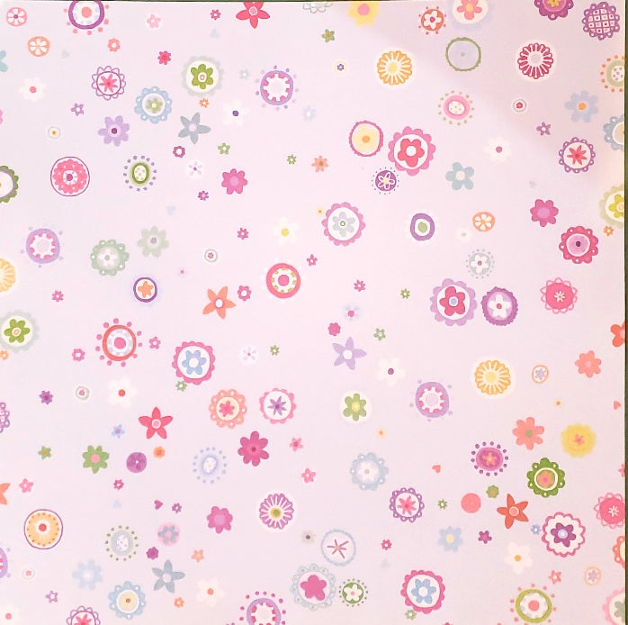 Karen Foster -  single Sided paper 12 x 12 - circle flowers on blue