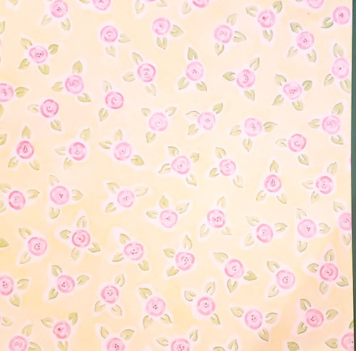 Frances Meyer -  single Sided paper 12 x 12 - little pink roses on yellow