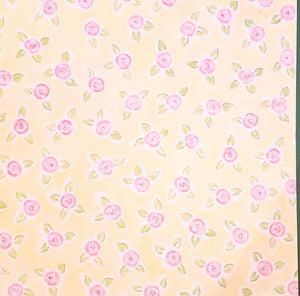 Frances Meyer -  single Sided paper 12 x 12 - little pink roses on yellow