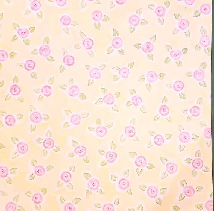 Frances Meyer -  single Sided paper 12 x 12 - little pink roses on yellow
