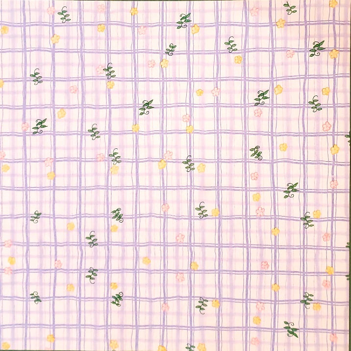 Karen Foster -  single Sided paper 12 x 12 - blue plaid with flowers
