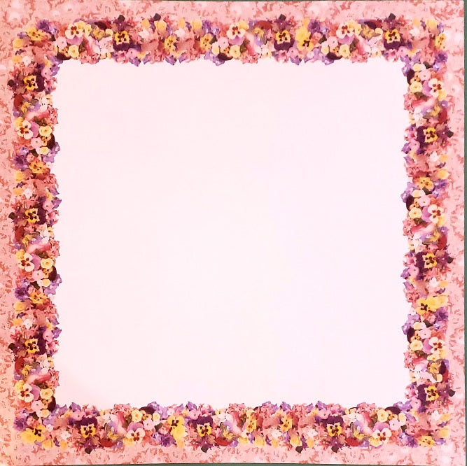 Frances Meyer Cynthia Heart -  single Sided paper 12 x 12 - frame and flowers pansies