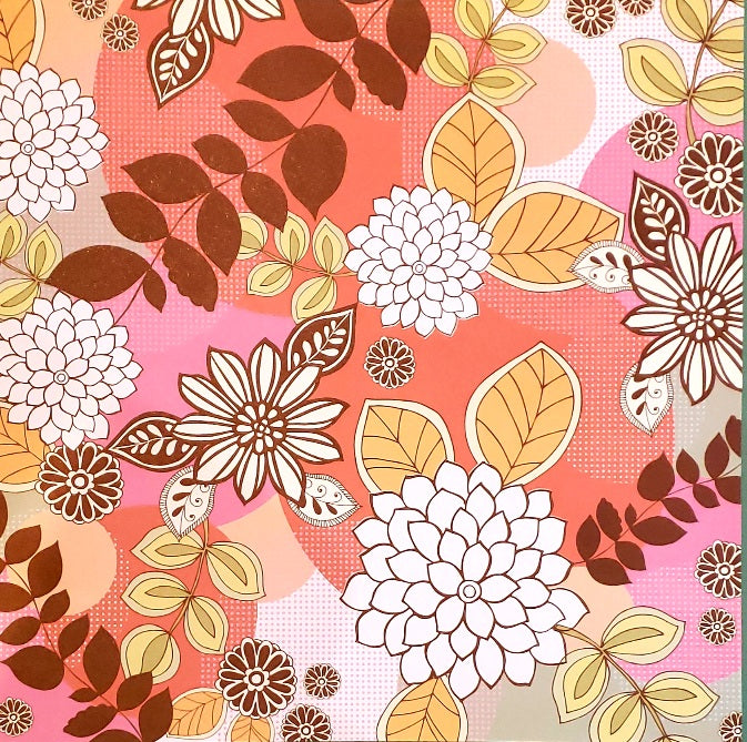 Karen Foster -  single Sided paper 12 x 12 -  pink retro flower